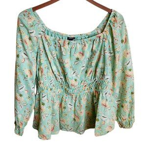 Torrid Pre-love Plus Size 2X Floral Boho Blouse with Square Neck Long Sleeves